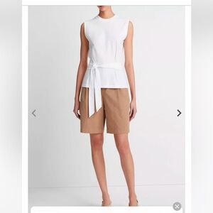 Vince Sleeveless Belted wrap Cotton Top shirt blouse white large NWT‎